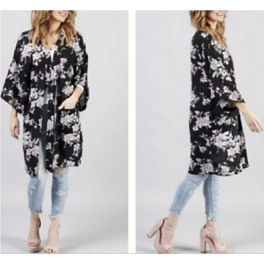 Spiritual Gangster Womens One Size Floral Maya Kimono Top Black Cardigan Boho